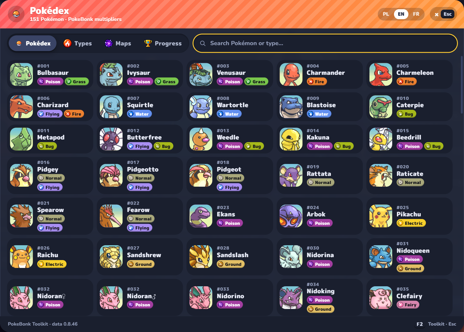 The toolkit's Pokédex